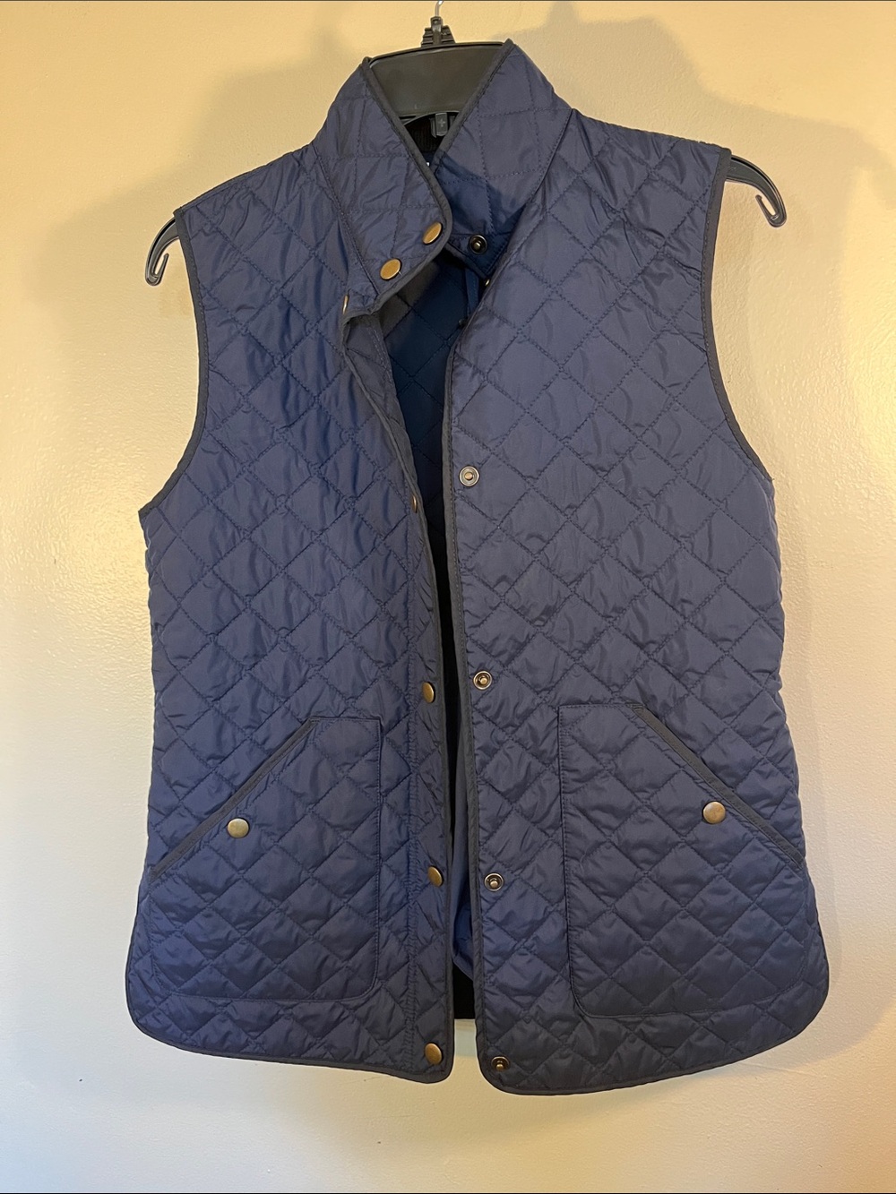 Lands' End Quilted Navy Sleeveless Vest with Snap Front